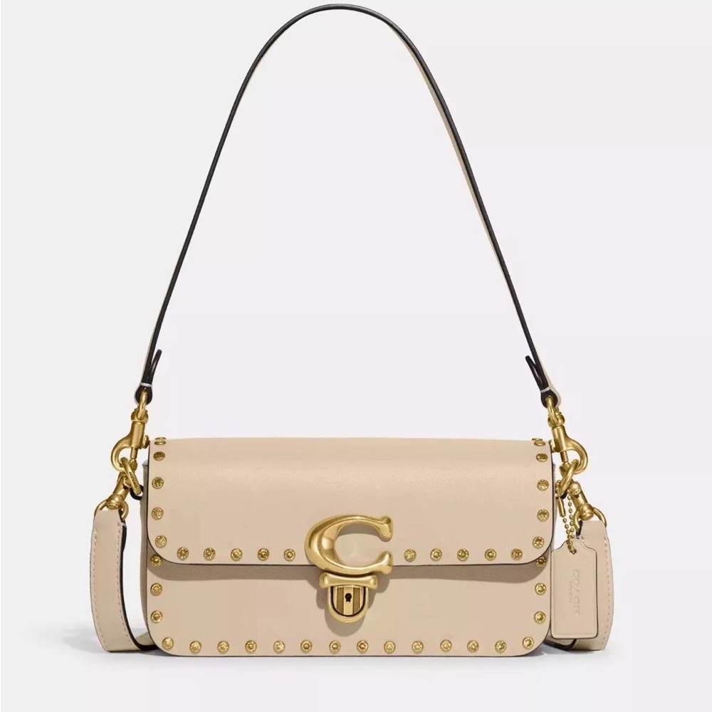 Coach Beige and Gold Studded Crossbody Bag